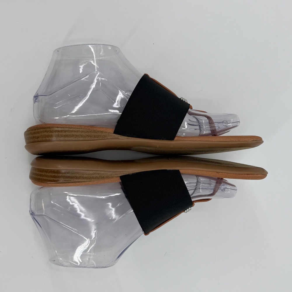 Andre Assous Womens Elastic Band Thong Sandals Black Tan Made in Spain Size 8 - Picture 6 of 8